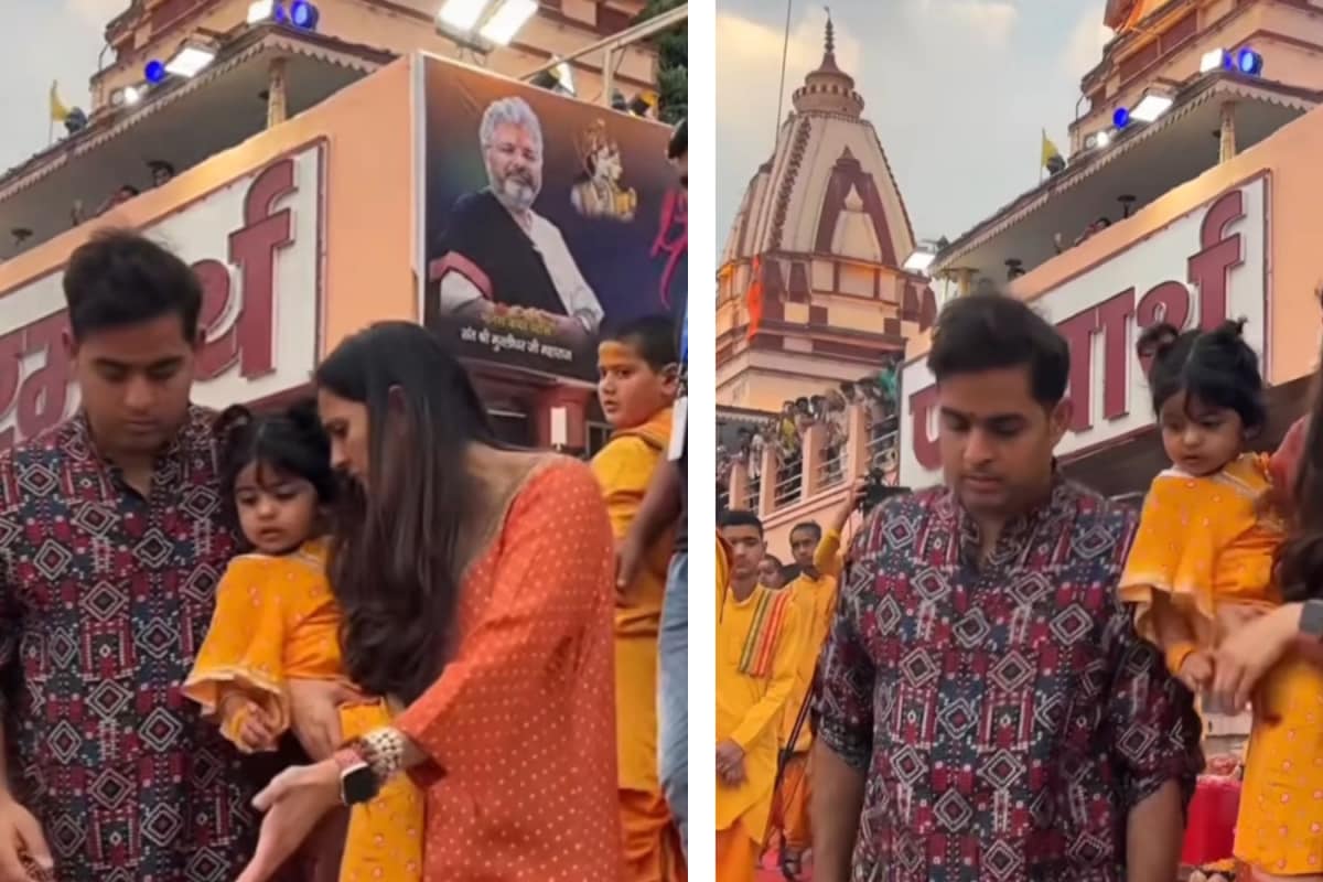 akash-ambani-and-shloka-mehta-stun-in-printed-ethnics-at-parmarth-niketan,-rishikesh